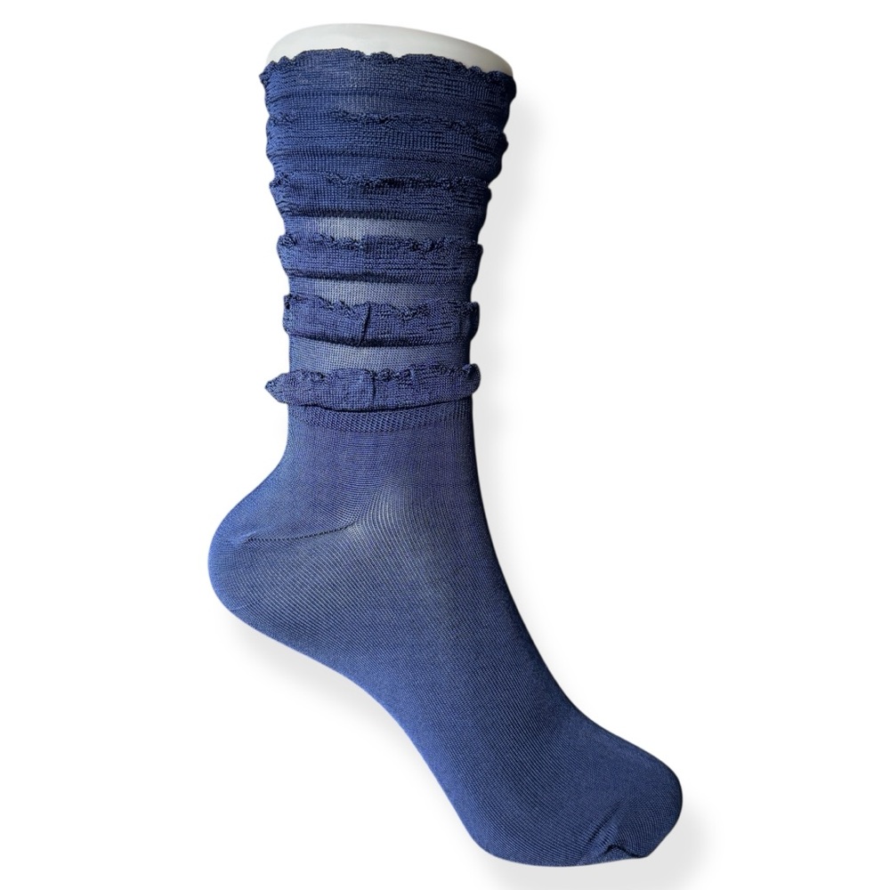 HUE Ruffle Tiered‎ Socks Womens One Size Fits Most Skyfall Blue 1 Pair NWT